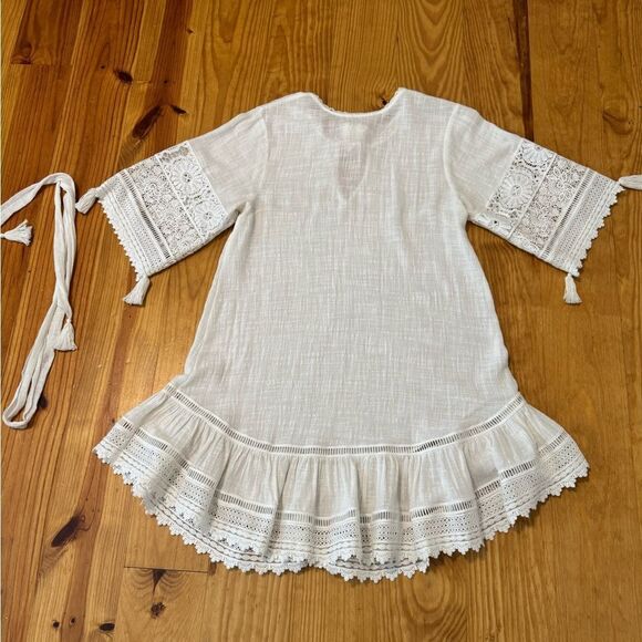 Spell and the Gypsy Abigail Mini Dress Womens SMALL Ivory White Lace Cotton Belt - Picture 14 of 14